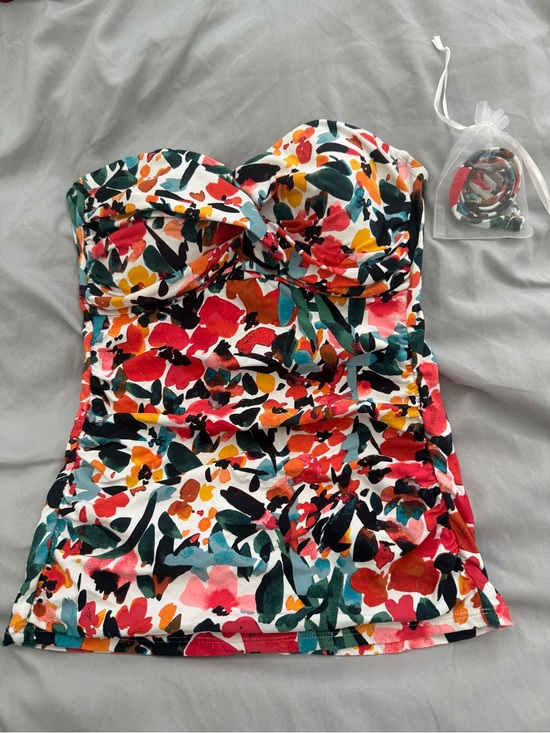 Anne Cole Other - Anne Cole Floral Bandeau Swim Tankini Top in White, Pink, Orange, Green